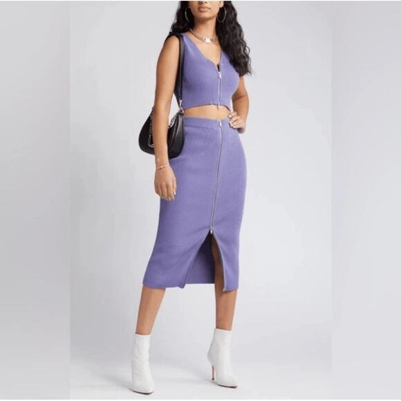 open edit | RIB ZIP FRONT SWEATER KNIT SKIRT XS Purple Lavender - Picture 2 of 11